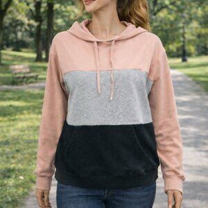 AMERICAN EAGLE Ahh-Mazingly Soft Pink Gray Blue Color Block Hooded Sweatshirt XS